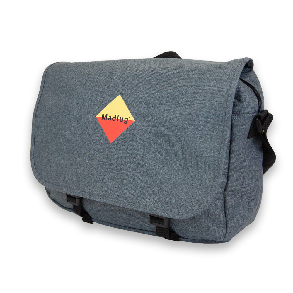 Marble Grey Messenger Bag. Three-quarter view.