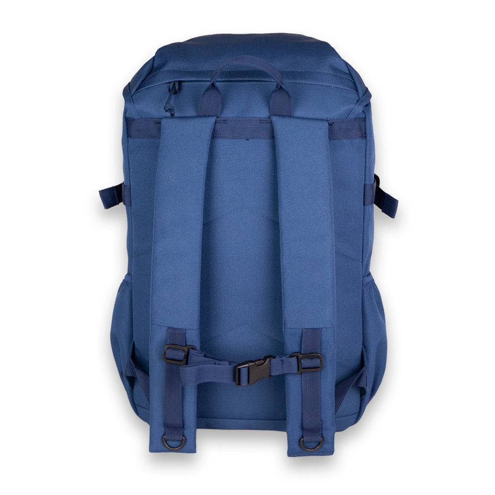 Midnight Blue Outbound Backpack. Back view.