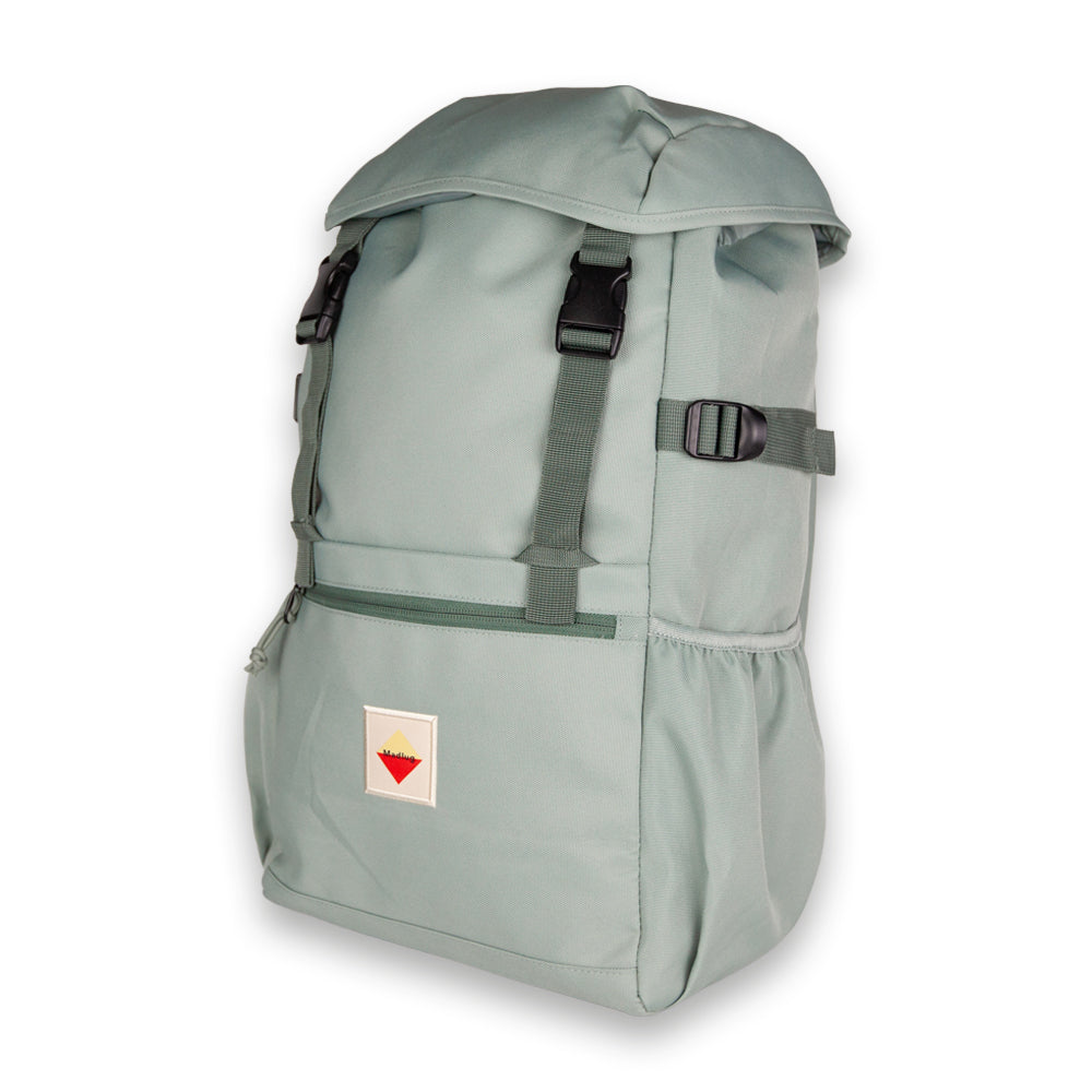Mist Green Outbound Backpack. Three-quarter view.