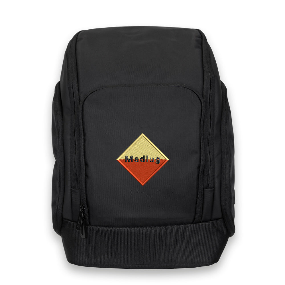 Black Premium Tech Backpack. Front view.
