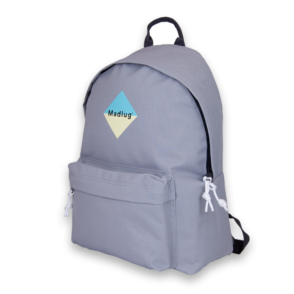 Madlug Classic Backpack in Light Grey. Side profile.