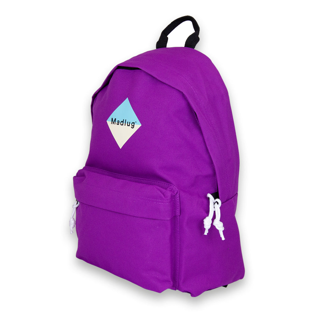 Madlug Classic Backpack in Magenta. Side profile.