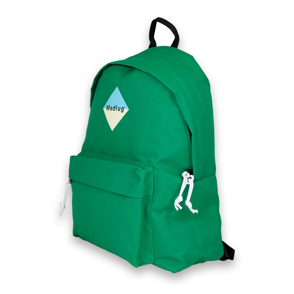 Madlug Classic Backpack in Green. Side profile.