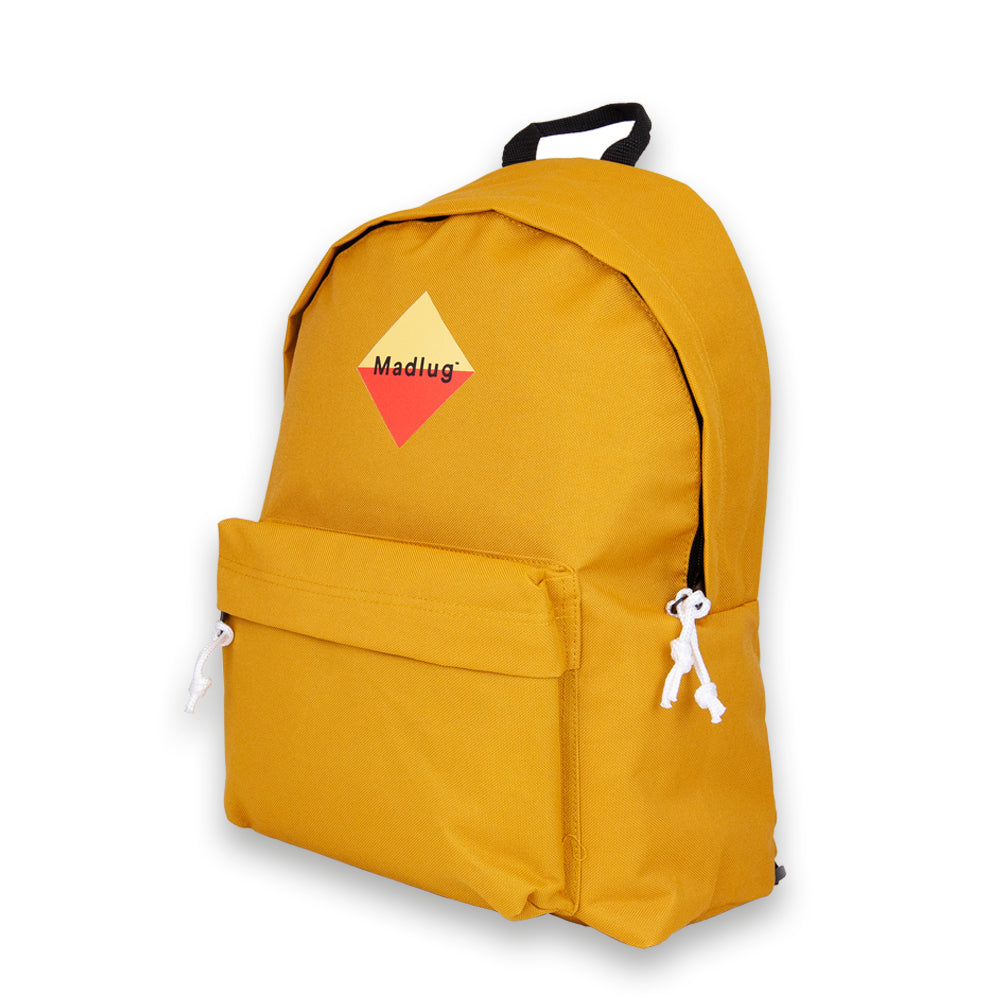 Madlug Classic Backpack in Mustard Yellow. Side profile.
