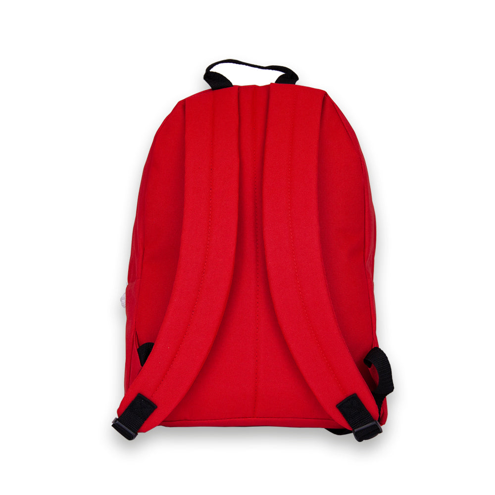 Madlug Classic Backpack in Red. Back profile.