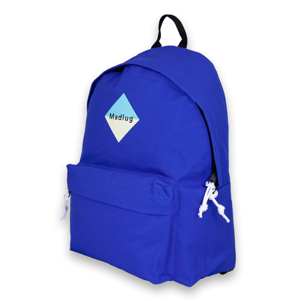 Madlug Classic Backpack in Blue. Side profile.