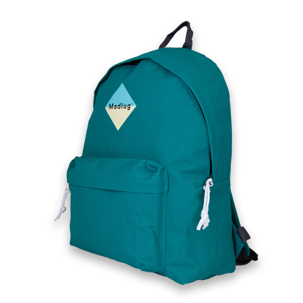 Madlug Classic Backpack in Teal Green. Side profile.
