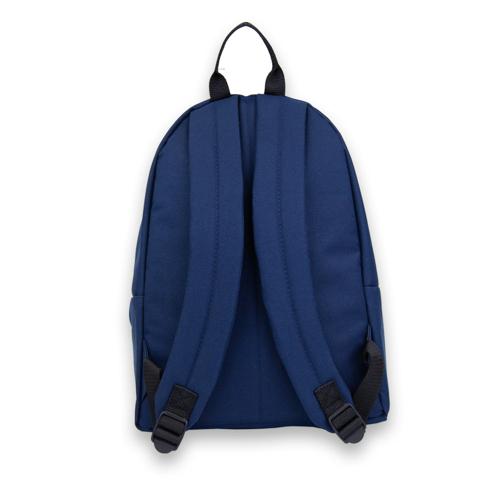 Madlug Junior Backpack in Navy. Side view with iconic Madlug logo.
