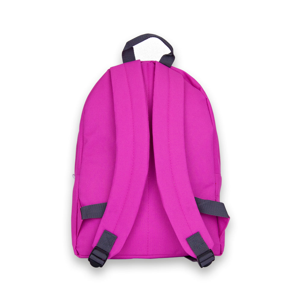 Madlug Junior Backpack in Fuchsia Pink. Rear view showing padded straps.