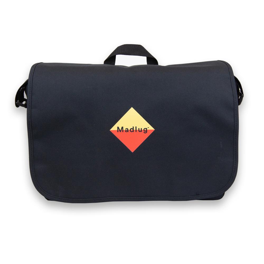Black Messenger Bag. Front view.