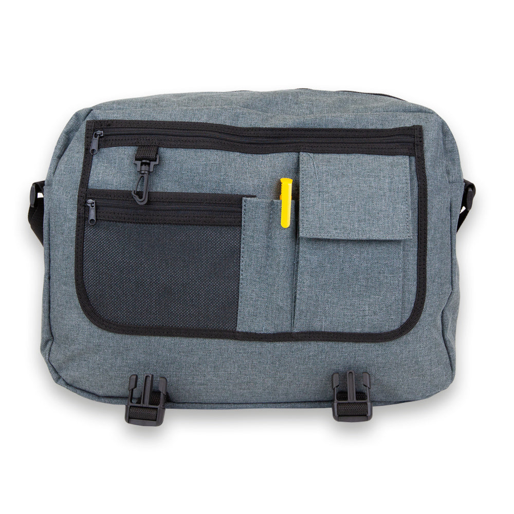 Marble Grey Messenger Bag. Front view, interior.