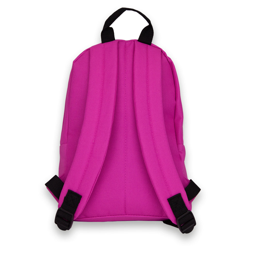 Madlug Mini Backpack in Fuchsia Pink. Back view showing adjustable padded straps.