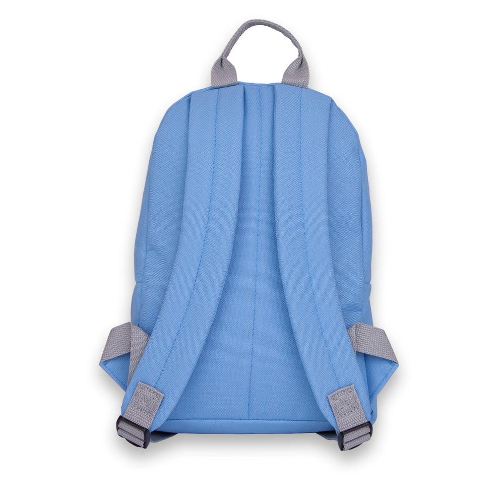 Madlug Mini Backpack in Sky Blue. Back view showing adjustable padded straps.