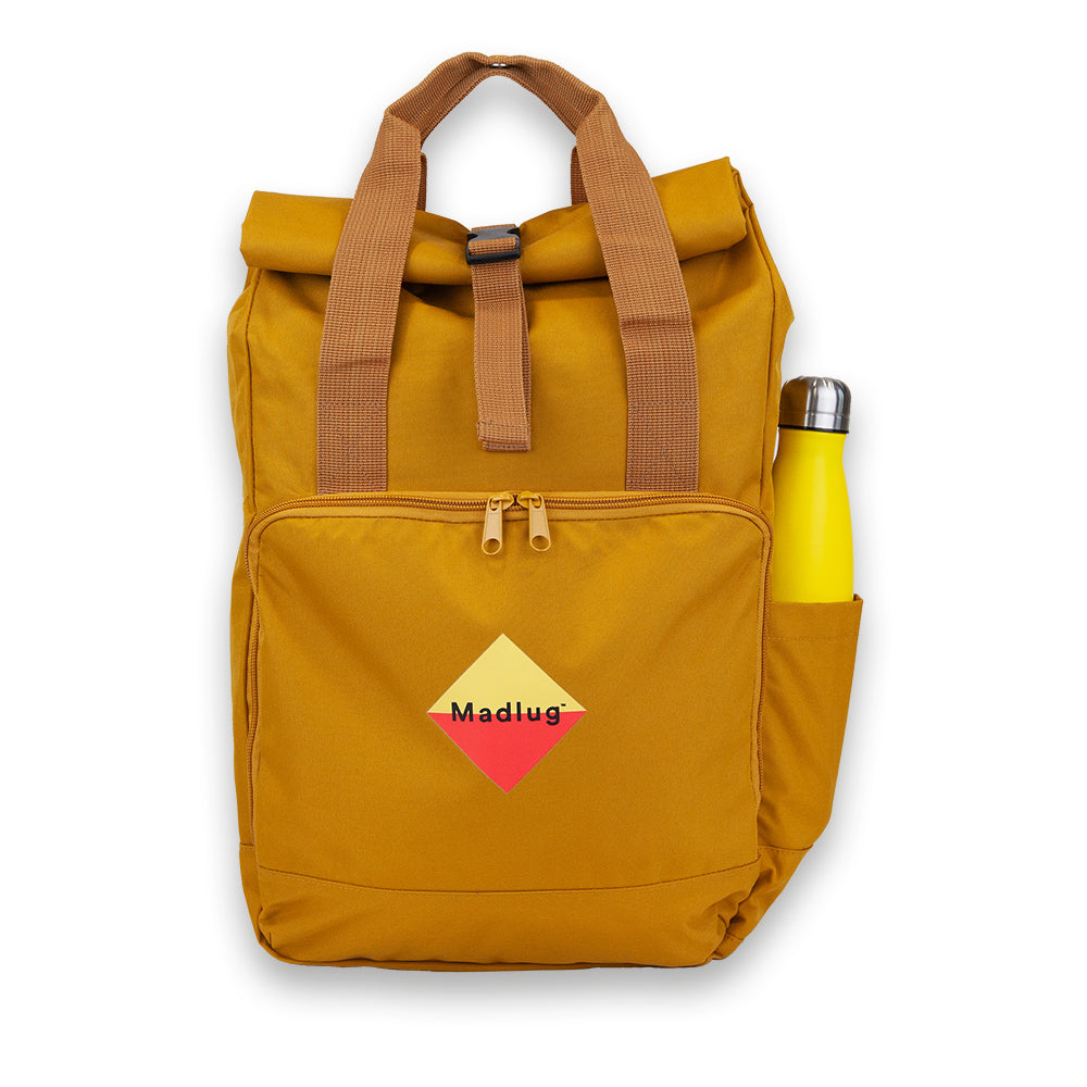 Mustard Laptop Roll-Top. Front view.