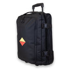 Madlug Black Cabin Suitcase. Side view showing tow-handle and locking clips.