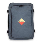 Madlug Grey Travel Backpack. Front view showing iconic Madlug logo.
