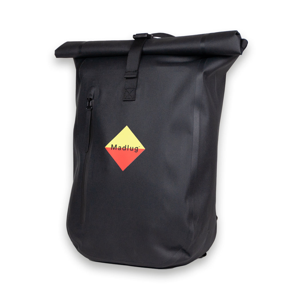Black Waterproof Roll-Top. Three-quarter view.
