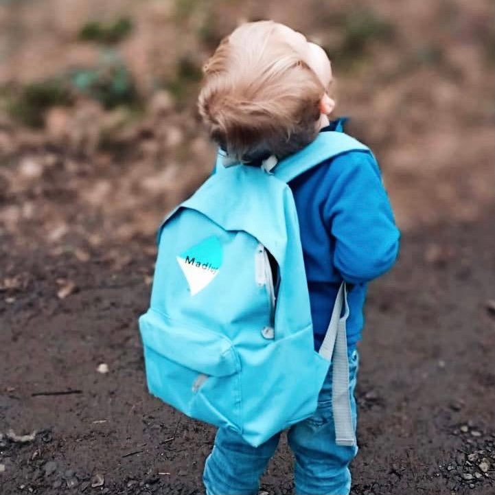 Madlug Mini Backpack. Lifestyle image should kid wear backpack.