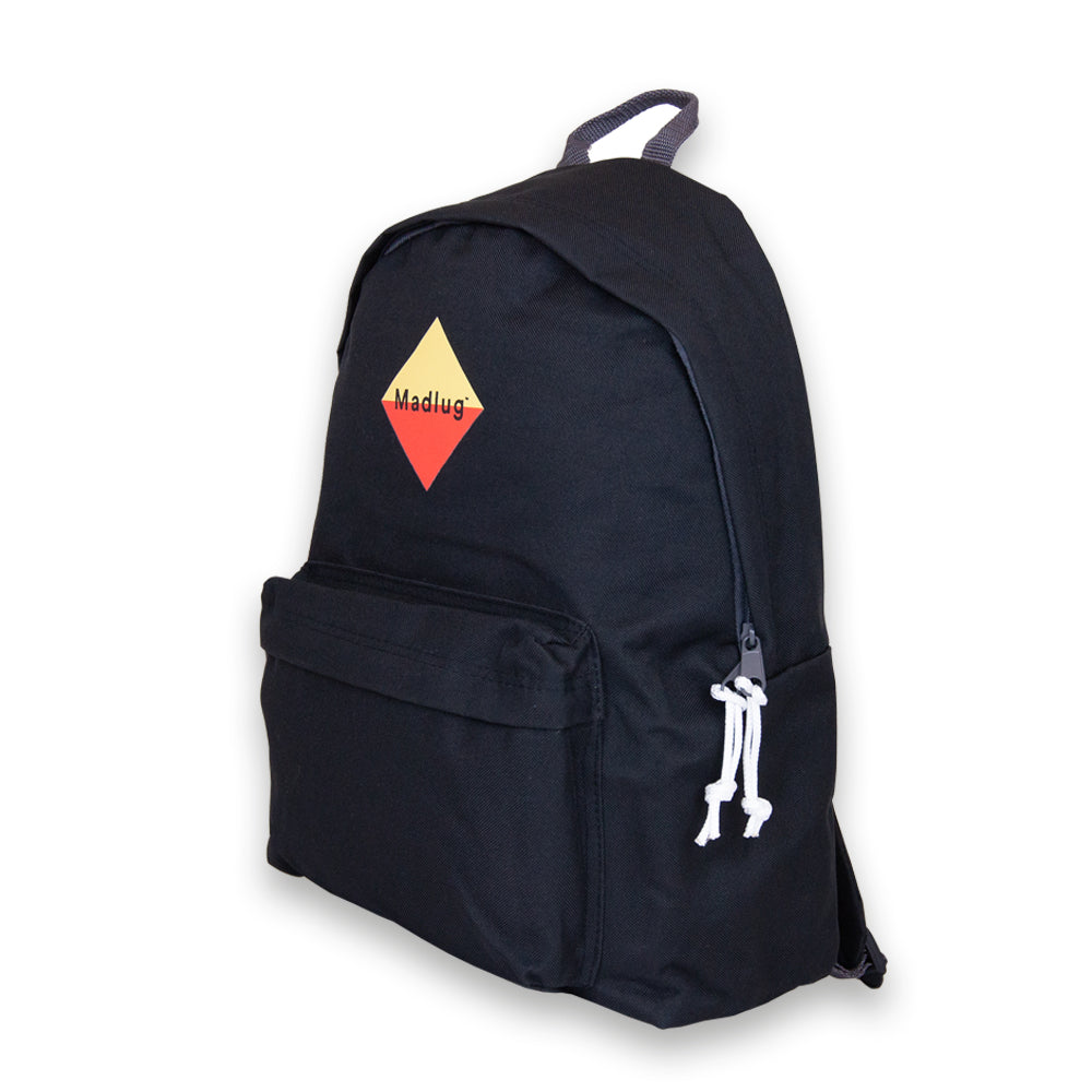 Madlug Classic Backpack in Black. Side profile.