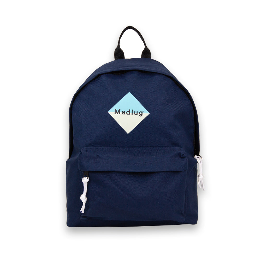 Madlug Junior Backpack in Navy. Front view with iconic Madlug logo.