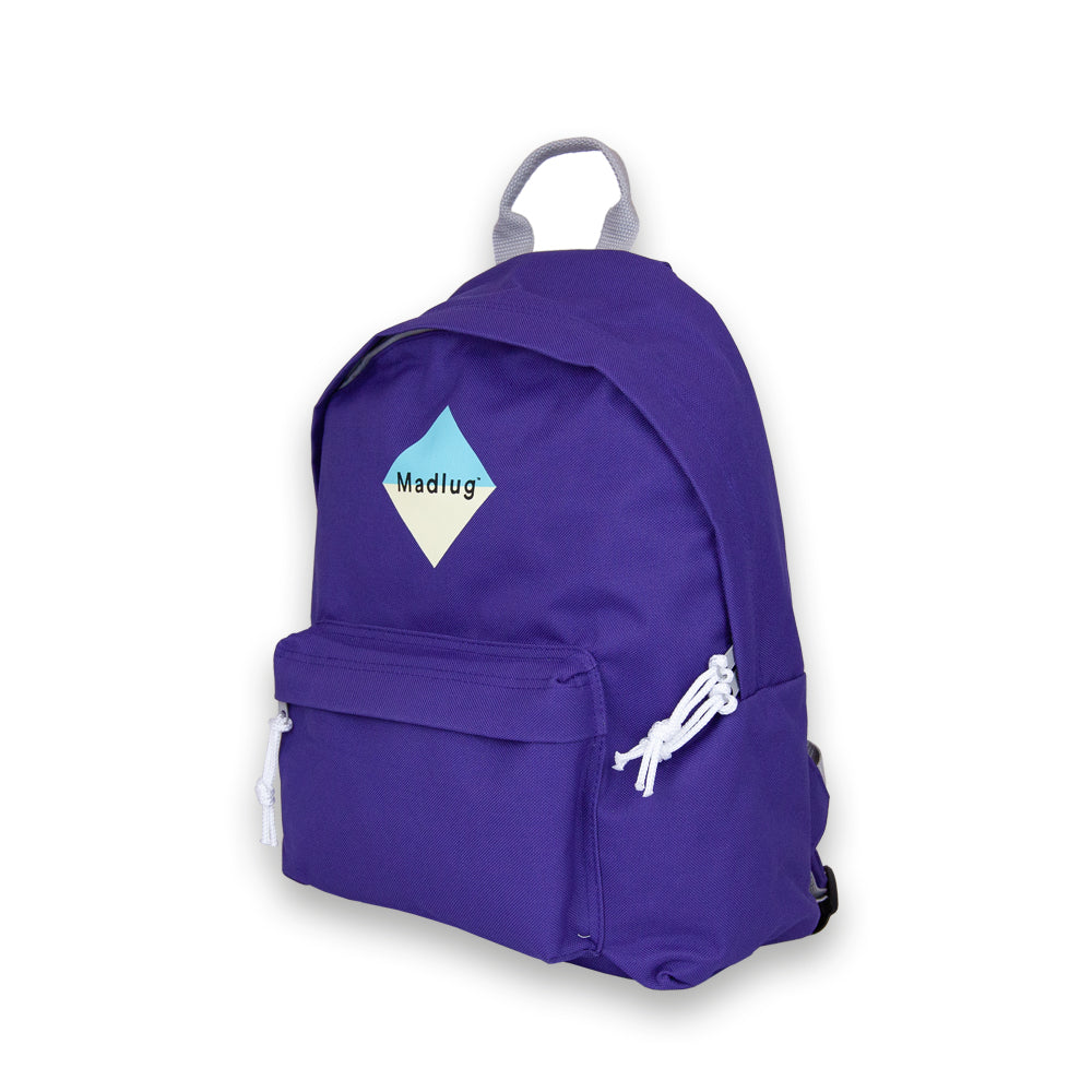 Madlug Junior Backpack in Purple. Side view with iconic Madlug logo.