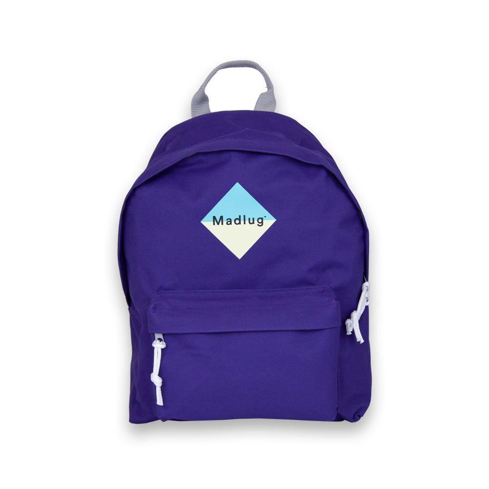 Madlug Junior Backpack in Purple. Front view with iconic Madlug logo.