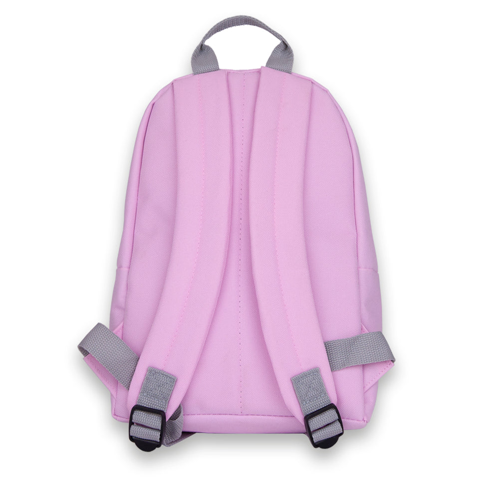 Madlug Mini Backpack in Pink. Back view showing adjustable padded straps.