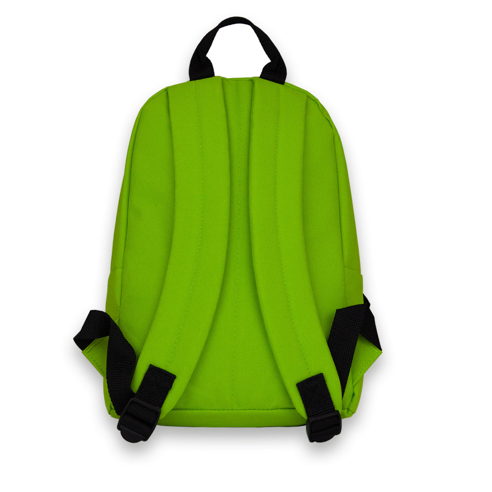 Madlug Mini Backpack in Lime Green. Back view showing adjustable padded straps.