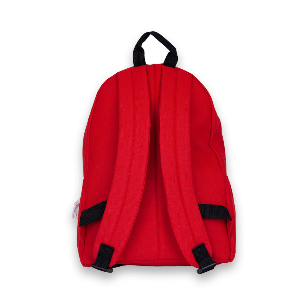 Madlug Junior Backpack in Red. Back view showing padded straps.