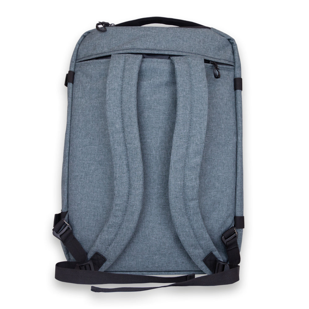 Madlug Grey Travel Backpack. Rear view adjustable padded straps.