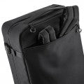 Madlug Black Travel Backpack. Open foldaway straps.